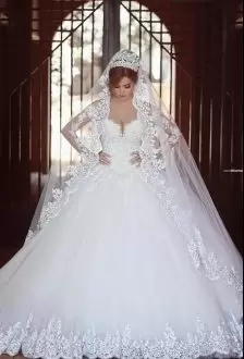 Sweetheart Long Sleeves Wedding Gown Beading and Appliques Lace Up
