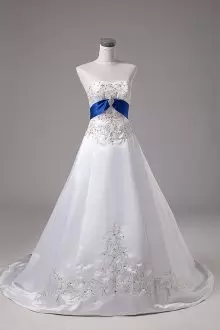 Ball Gowns Sleeveless White Wedding Dress Brush Train Lace Up