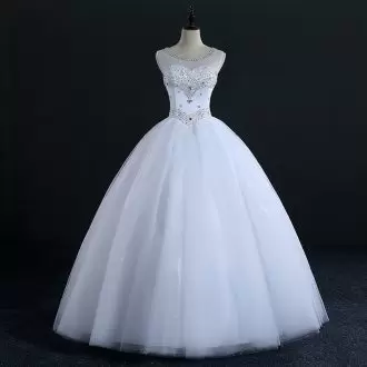 Tulle Sweetheart Sleeveless Lace Up Beading Wedding Dresses in White