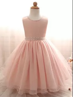 Floor Length Pink Pageant Dress for Teens Organza Sleeveless Beading