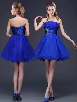 Discount Royal Blue Ruching Short Quinceanera Dama Dress Organza