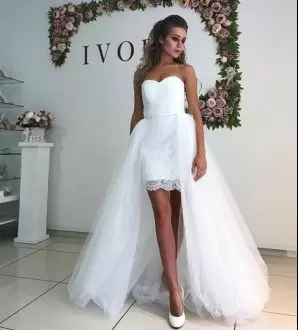 Stunning Lace Wedding Dress White Lace Up Sleeveless Watteau Train