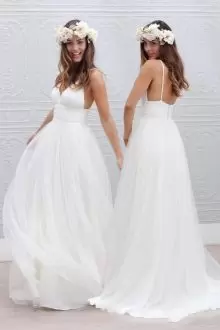 Fashionable Sleeveless V-neck Sweep Train Ruching Backless Wedding Gown