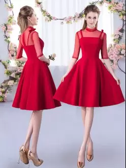 Best Selling Red High-neck Neckline Ruching Quinceanera Court Dresses Half Sleeves Zipper