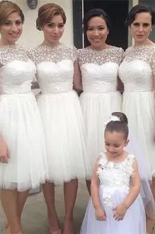White Bridesmaids Dress Beading Sleeveless Knee Length