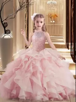 Pink Sleeveless Beading and Ruffles Floor Length Pageant Dress Toddler
