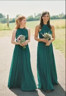 Green and Dark Green Bridesmaid Dresses Party and Wedding Party with Ruching Halter Top Sleeveless