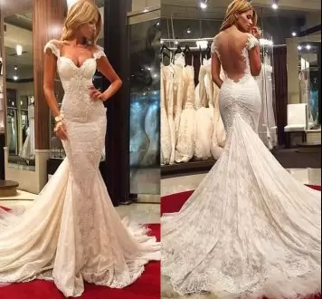 Hot Selling White Bridal Gown Lace Court Train Sleeveless Lace