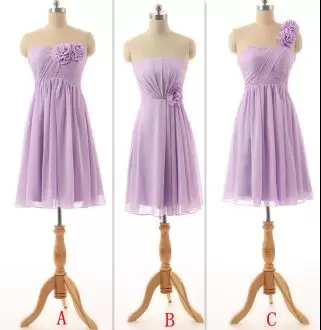 Glittering Lavender Sleeveless Ruching and Hand Made Flower Mini Length Wedding Party Dress
