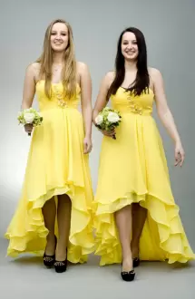 Yellow Sweetheart Ruching Bridesmaid Gown Sleeveless