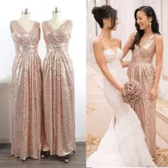 Decent Sequined Sleeveless Floor Length Wedding Guest Dresses and Sequins