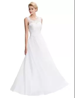 White Zipper Wedding Gowns Beading and Appliques Sleeveless Floor Length